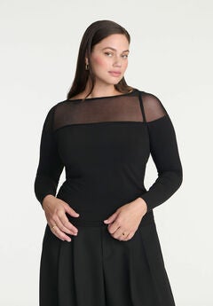 Mesh Panel Long Sleeve Top