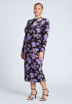 Printed Velvet Midi Dress