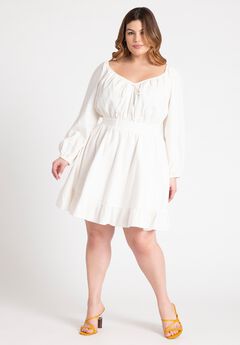 Puff Sleeve Linen Mini Dress