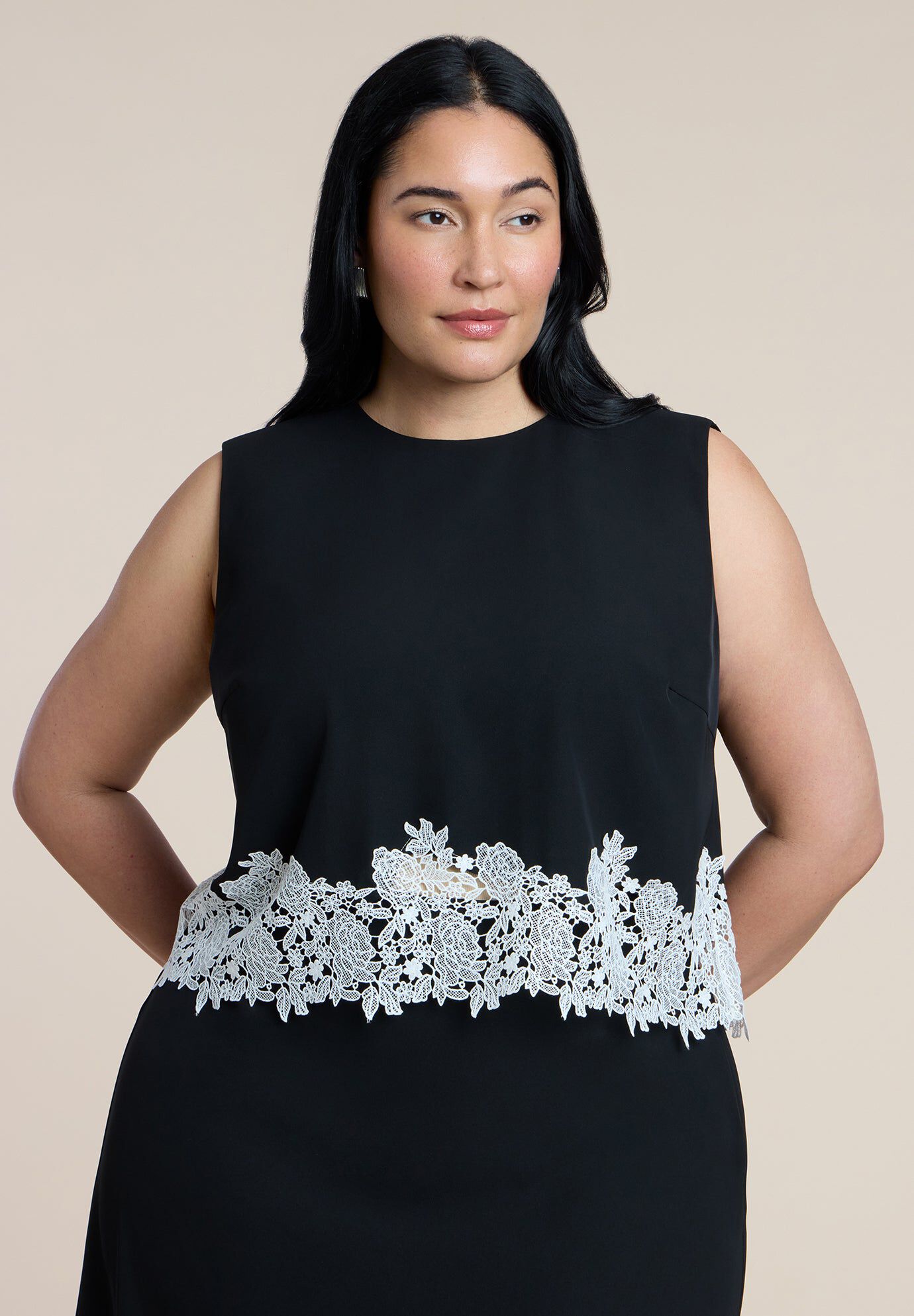 Sleeveless Lace-Trimmed Top