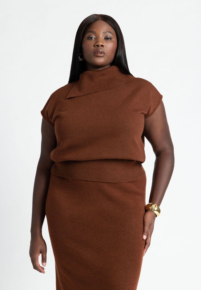 Asymmetrical Turtleneck Sweater, CHOCOLATE FONDANT, hi-res image number null