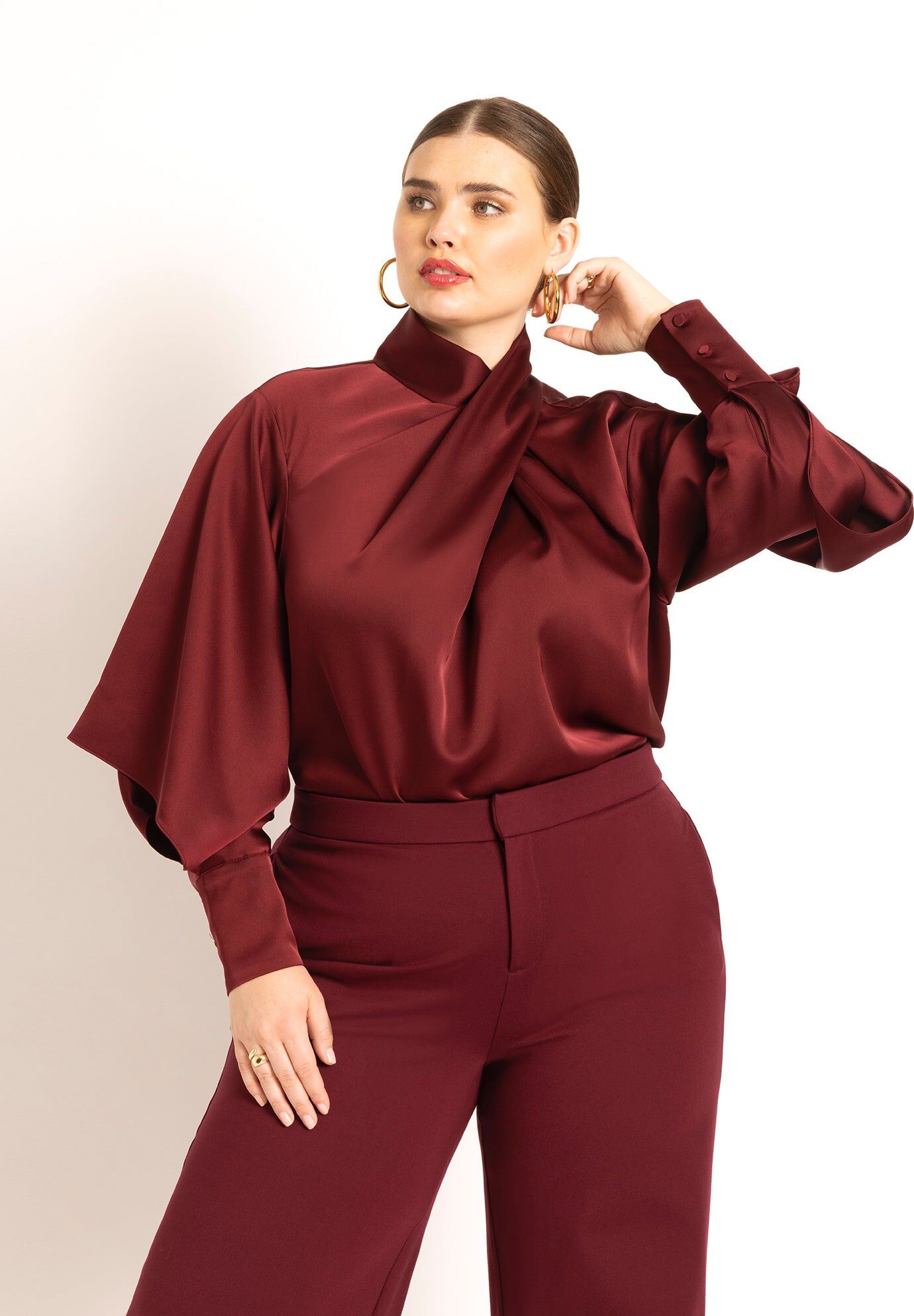 Draped Neck Satin Blouse