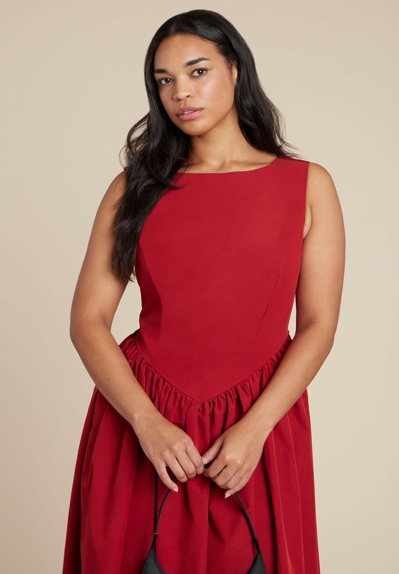 Boat Neck Flare Midi Dress, RED DAHLIA, alternate image number 2