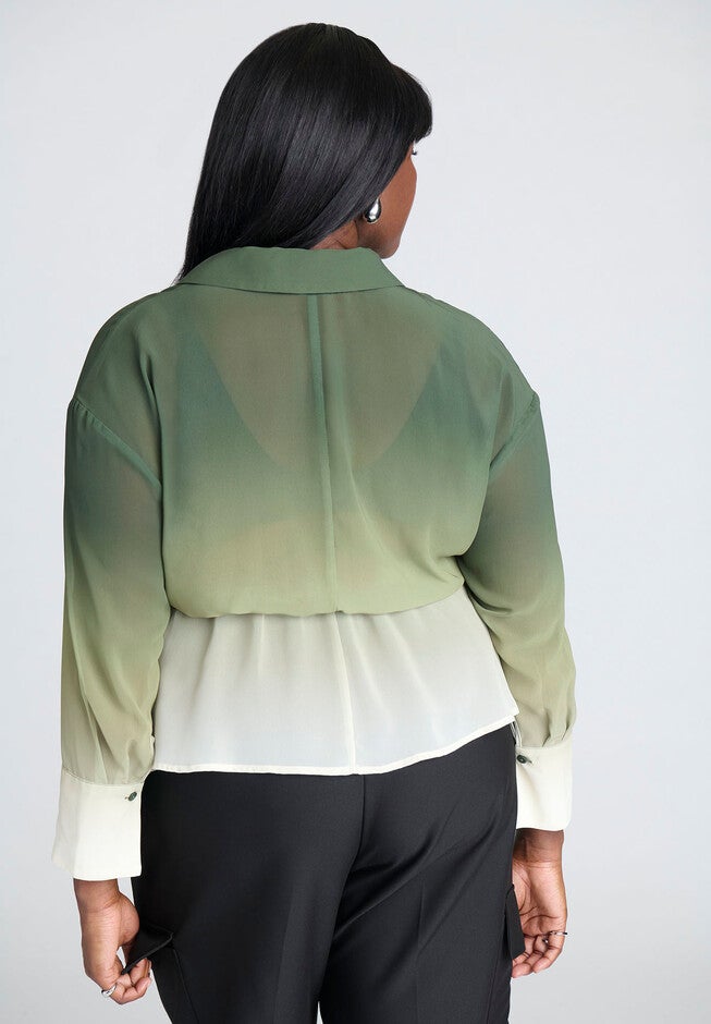 Ombre Wrap Button Down Top, GREEN OMBRE, on-hover image number null