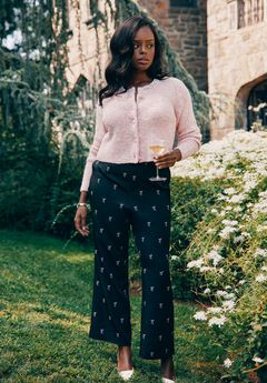 Embroidered Bow Bootcut Trouser