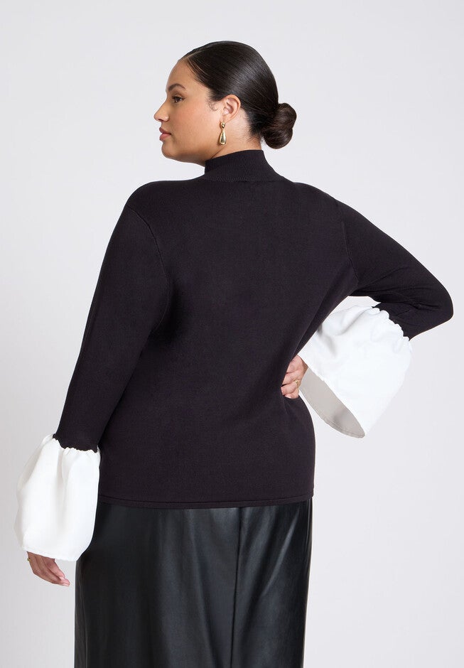 Bell Sleeve Sweater With Keyhole, BLACK ONYX, on-hover image number null