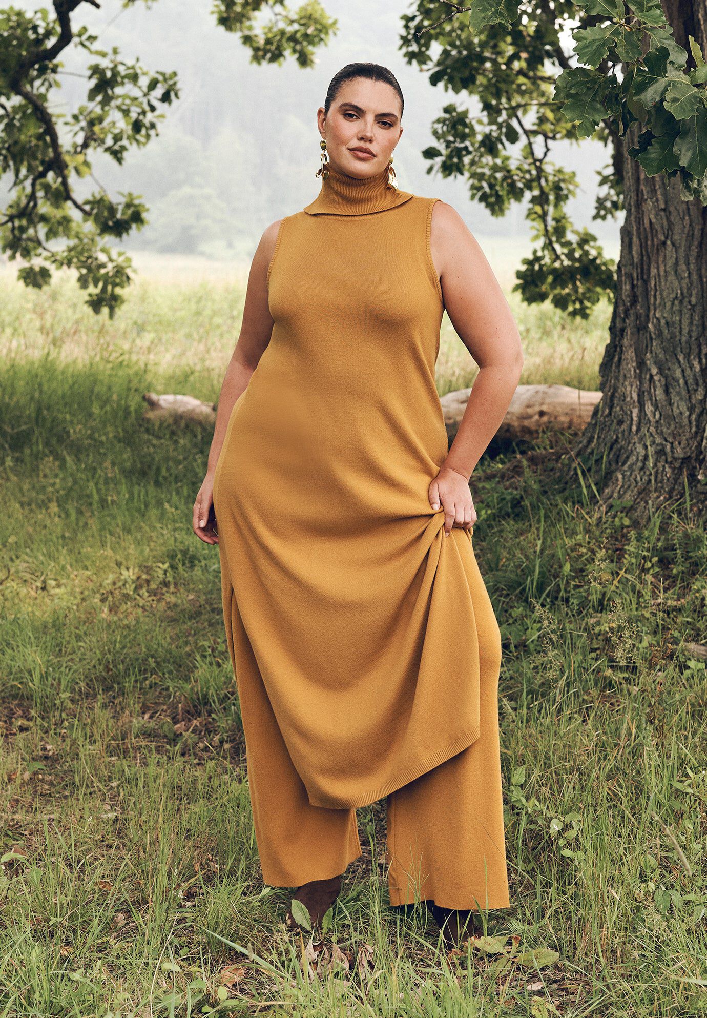 Turtleneck Sweater Midi Dress, HONEY, hi-res image number 0