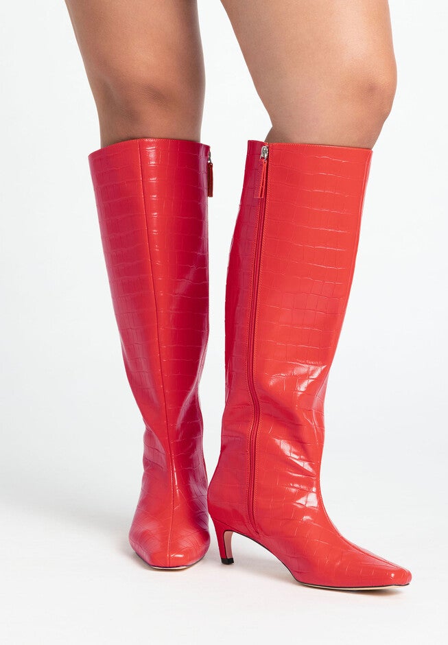 Straight Shaft Boot with Kitten Heel, BRIGHT RED, hi-res image number null