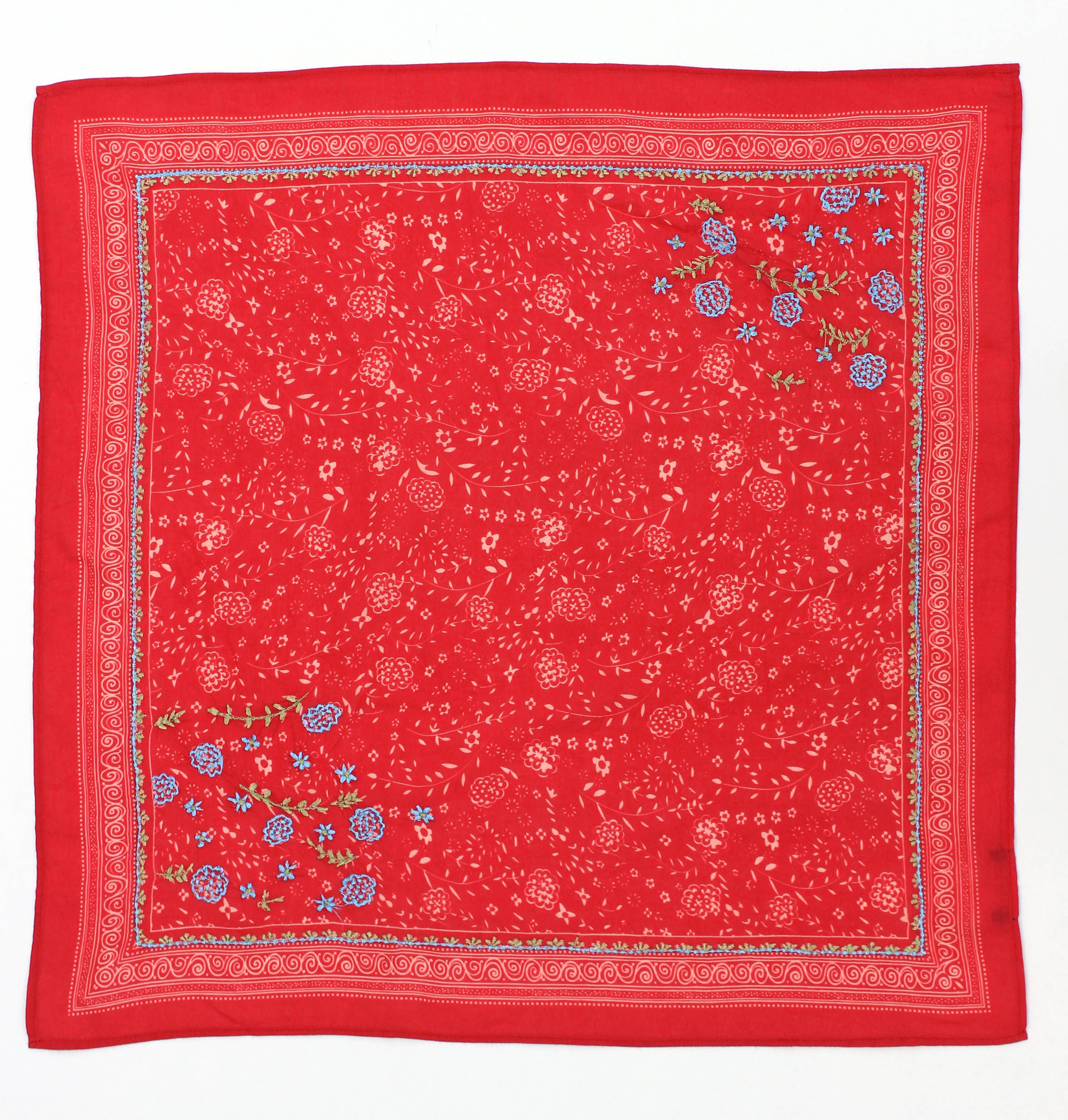 Ditsy Floral Embroidered Bandana - Red, RED, hi-res image number 0