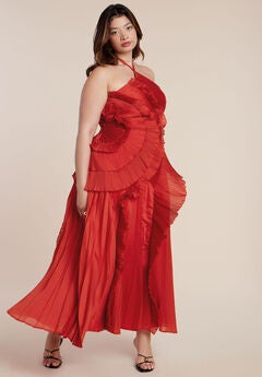 Pleated Ruffle Detail Gown