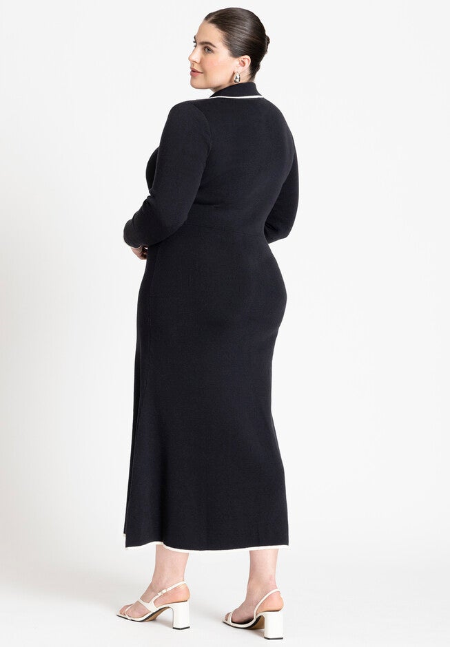 Ribbed Sweater Dress With Collar, BLACK ONYX, on-hover image number null
