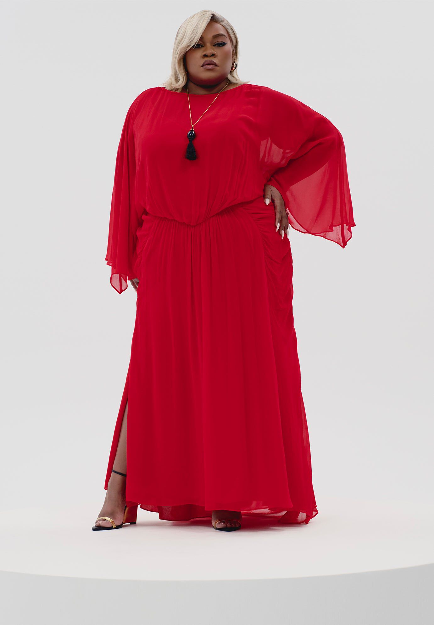 Sheer Draped Gown, FLAME SCARLET, hi-res image number 0
