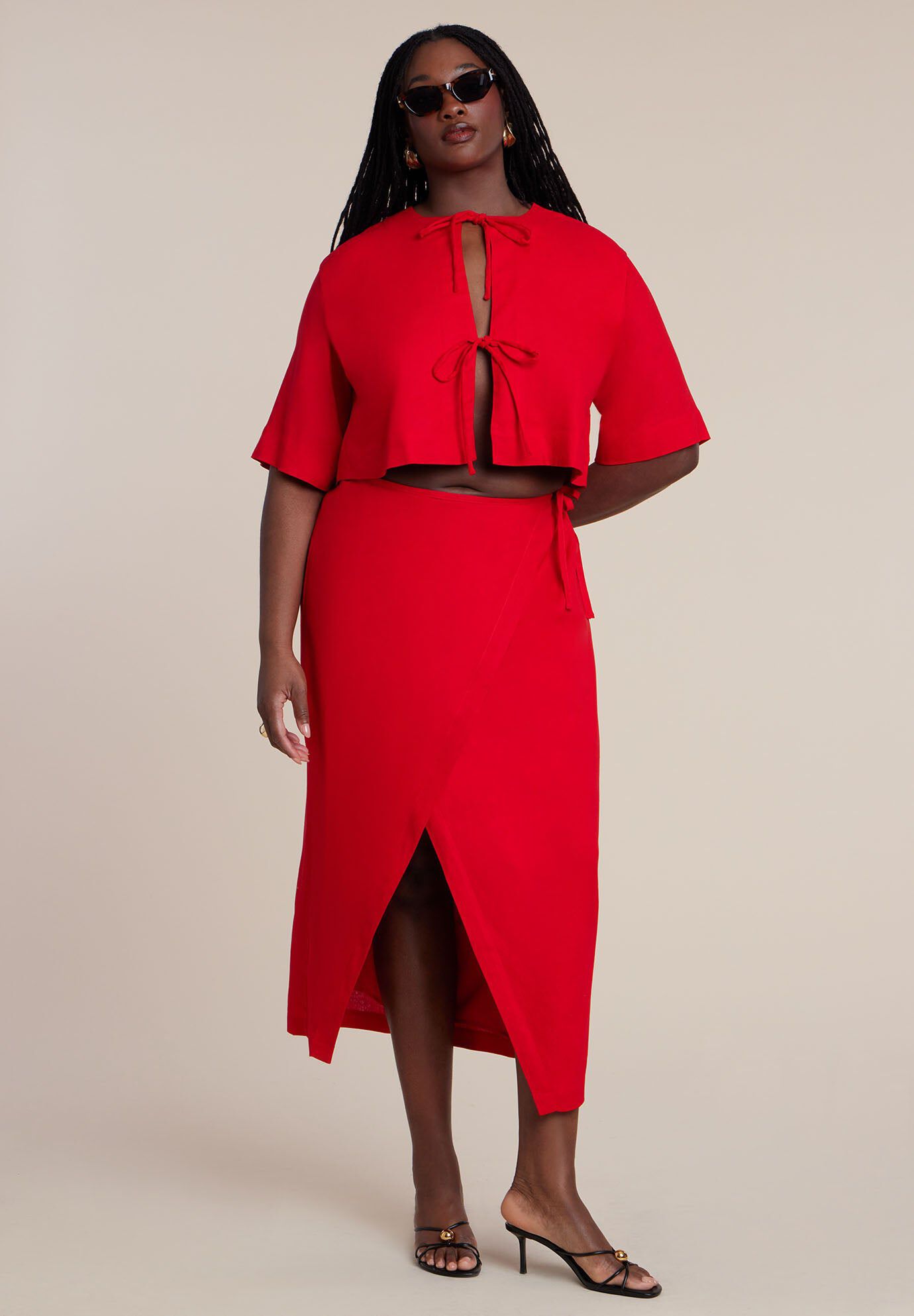 Linen Blend Wrap Skirt
