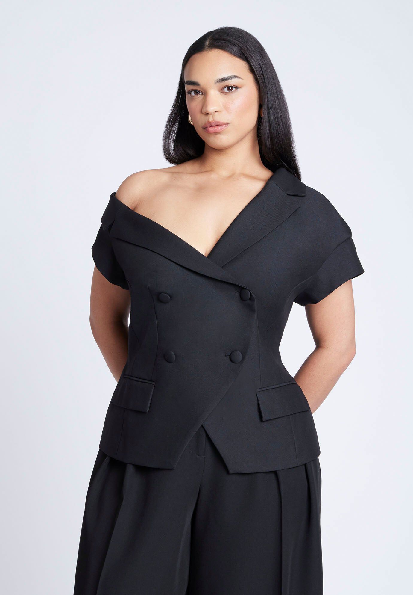 Asym Neckline Short Sleeve Blazer