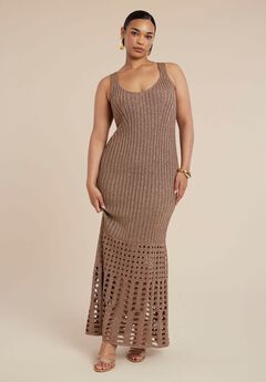 Metallic Open Stitch Sweater Dress