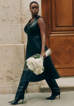 Faux Leather Knot Detail Flare Dress
