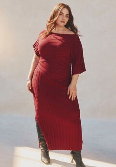 Mixed Directional Rib Midi Dress