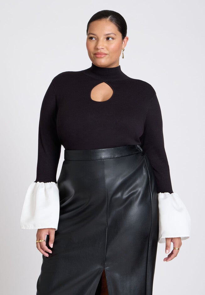 Bell Sleeve Sweater With Keyhole, BLACK ONYX, hi-res image number null