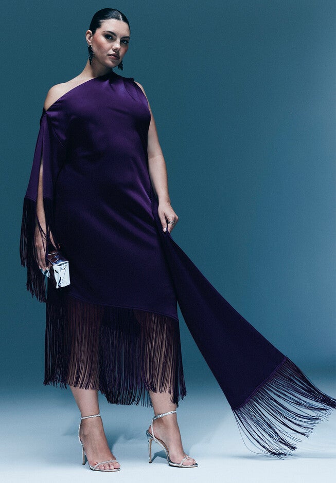 Scarf Neck Fringe Dress, PARACHUTE PURPLE, hi-res image number null