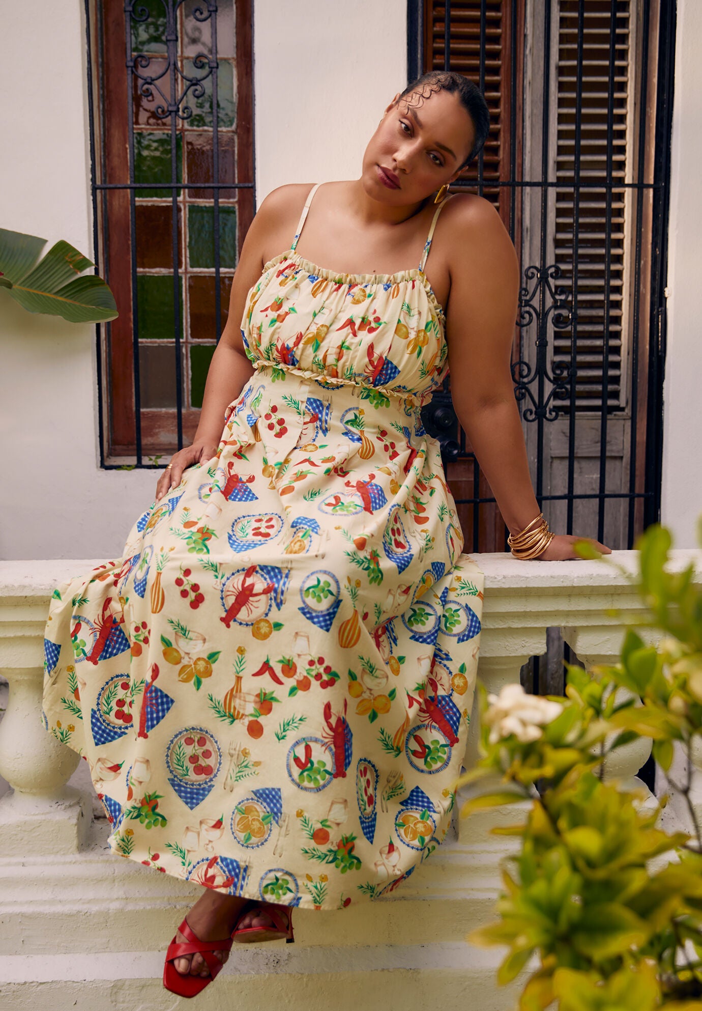 Shirred bodice maxi dress cheap