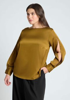 Boat Neck Blouse With Sleeve Slits