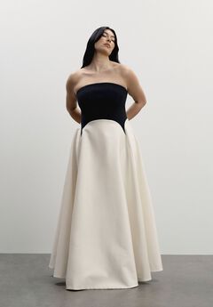 Strapless Color-Blocked Satin Gown