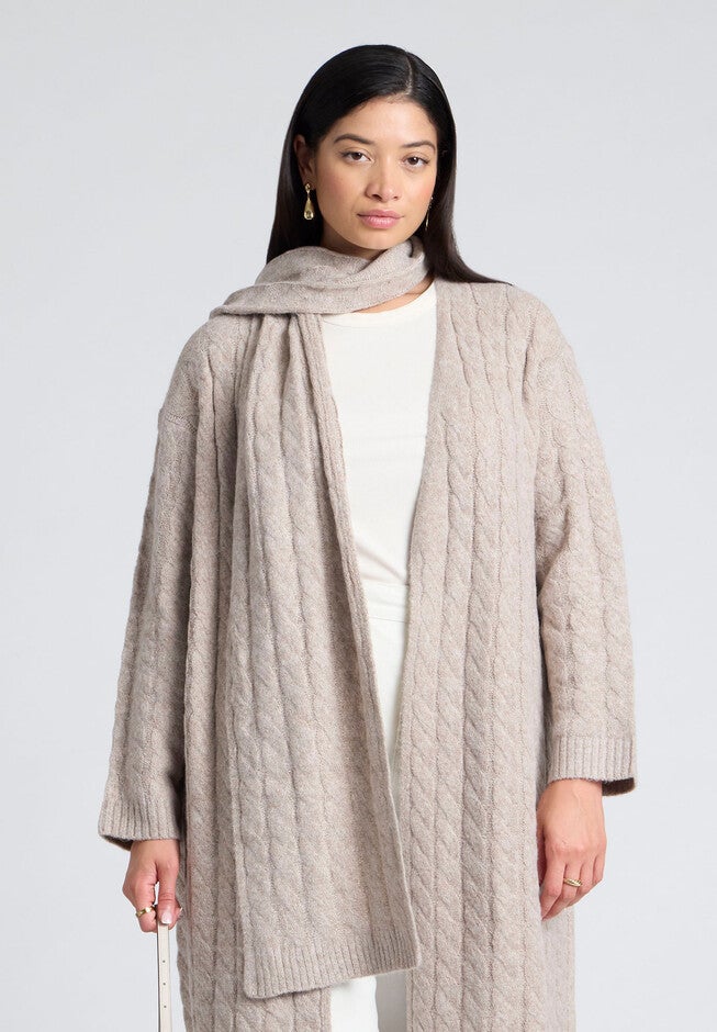 Sweater Scarf Knit Coat, HEATHER TAN, alternate image number null