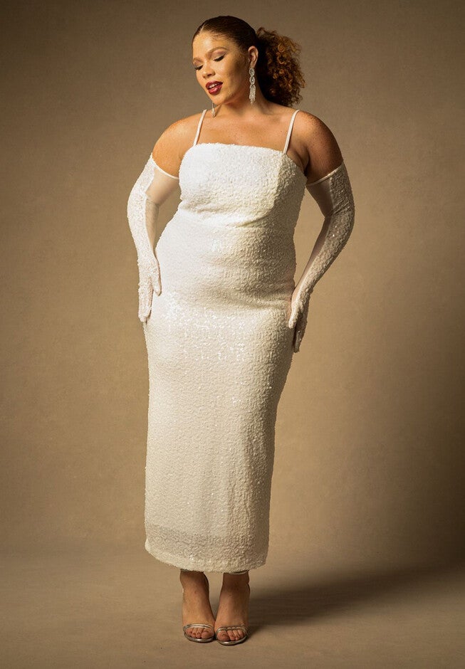 Bridal by ELOQUII Sequin Column Dress, OFF WHITE, hi-res image number null