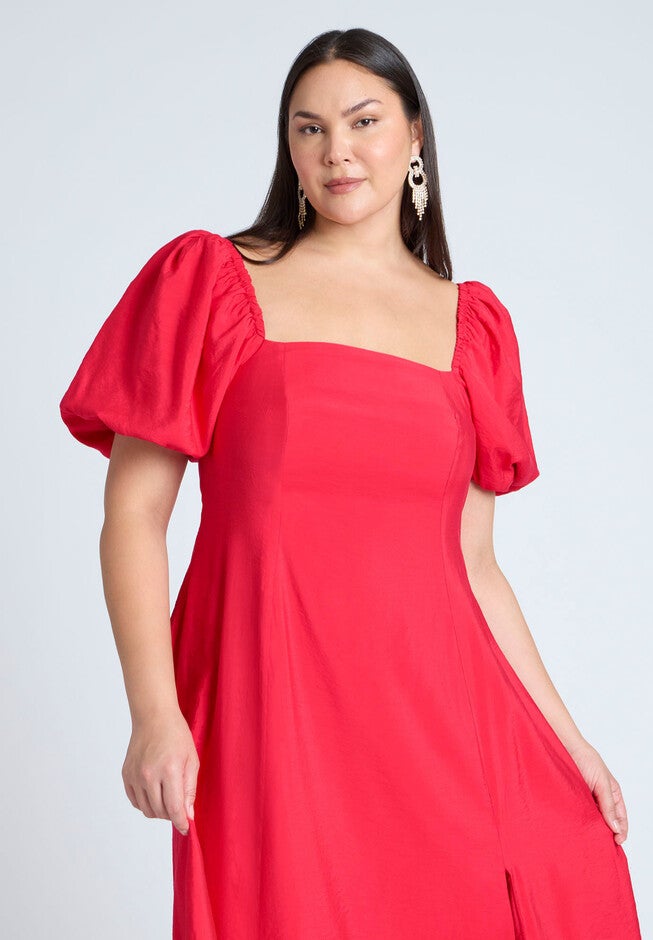 Puff Sleeve Flare Dress, PATROL RED, alternate image number null