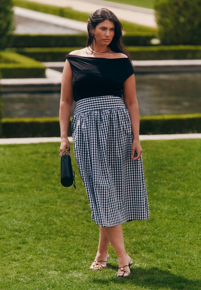Gingham Full Skirt, BLACK AND WHITE GINGHAM, alternate image number null