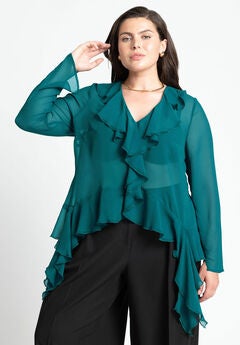 Plus Size White Ruffle Blouse