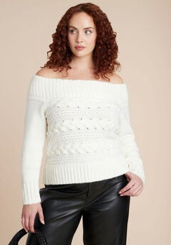Off The Shoulder Cableknit Sweater