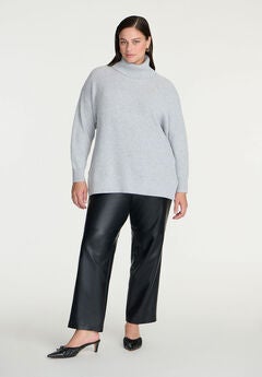 Woven Faux Leather Straight Leg Pant