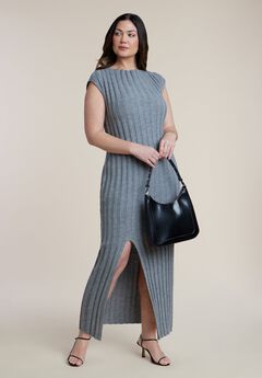 Short Sleeve Ribbed Sweater Maxi Dress