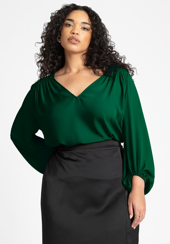 Shirring Detail Blouse, EVERGREEN, on-hover image number null