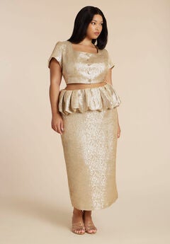 Metallic Skirt With Bubble Peplum