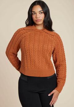 Cableknit Sweater With Wide Collar