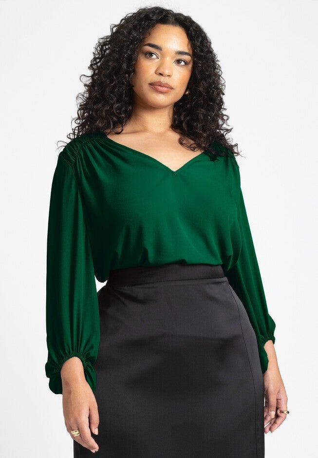 Shirring Detail Blouse, EVERGREEN, hi-res image number null