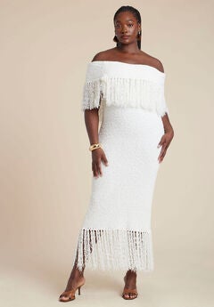 Textured Fringe Sweater Dress