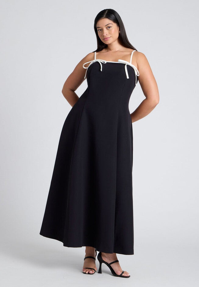 Bow Straps Maxi Flare Dress, BLACK ONYX, on-hover image number null