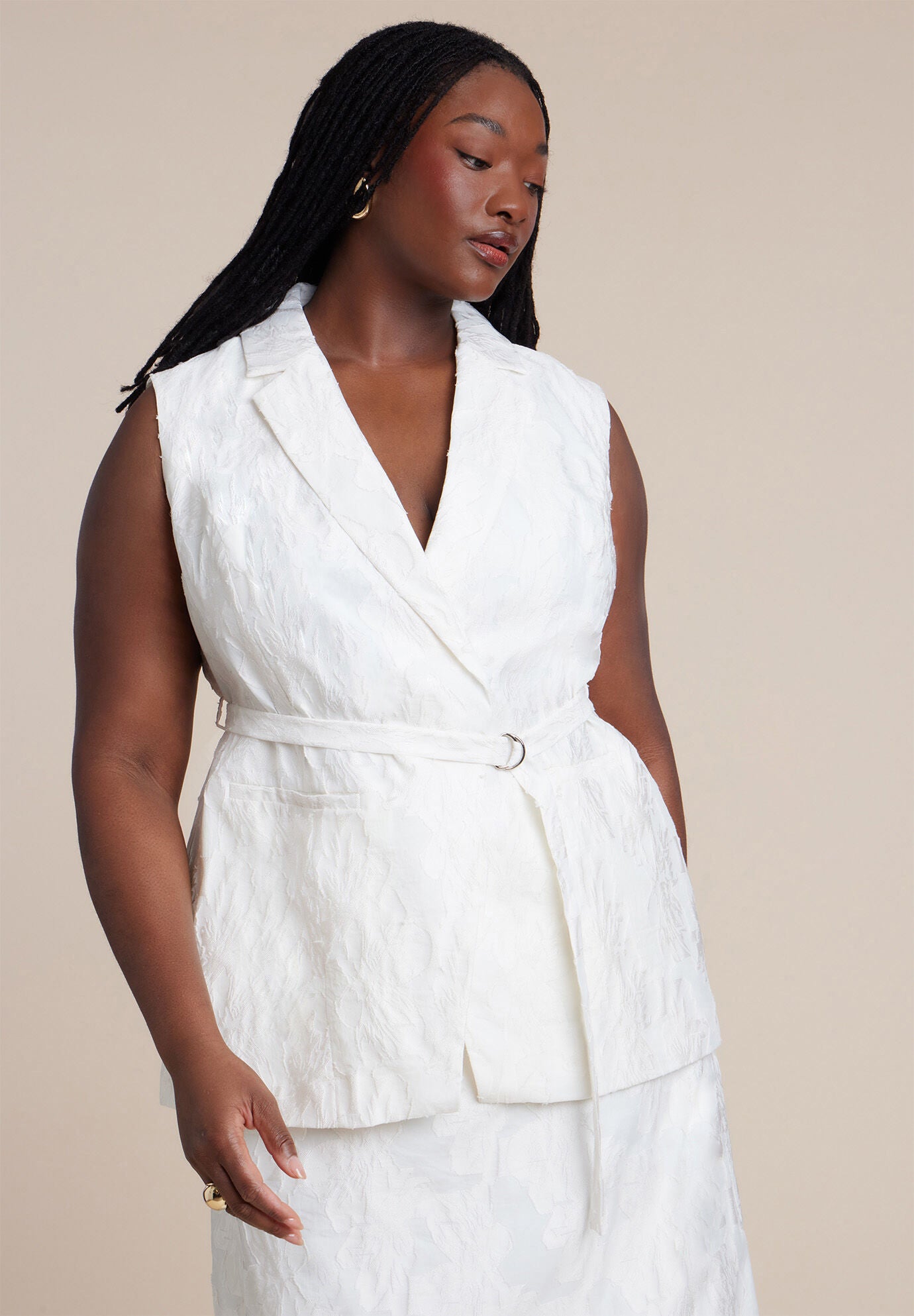 Floral Jacquard Belted Vest
