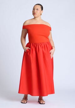 Boat Neck Mixed Fabric Dress
