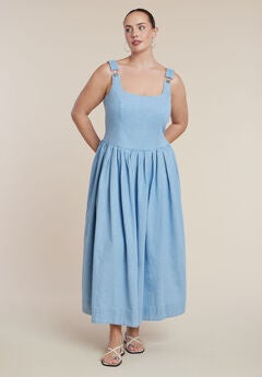 Drop-Waist Chambray Maxi Dress