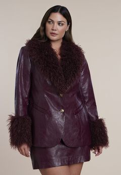 Faux Fur-Trim Faux Leather Jacket