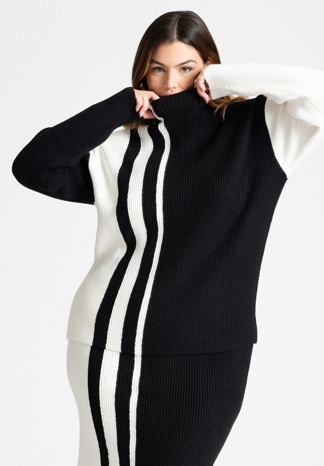 Vertical Stripe Colorblock Sweater, BLACK ONYX AND SUGAR SWIZZLE, on-hover image number null