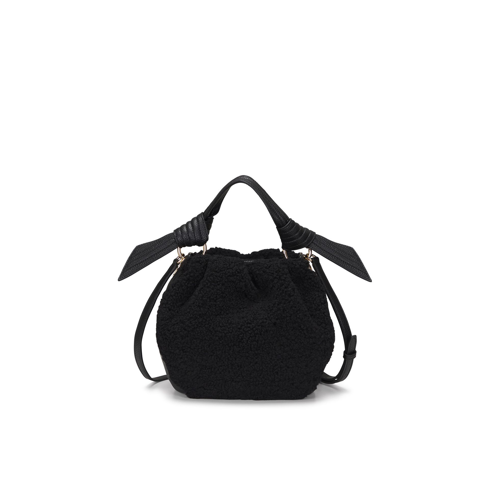 Selena Eco Fur Bucket Medium Crossbody, BLACK, hi-res image number 0