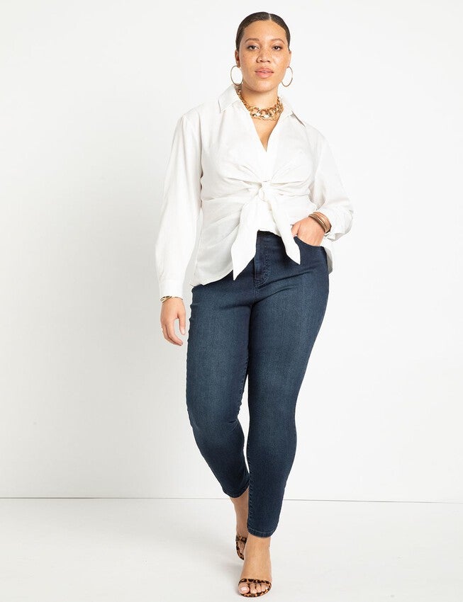 Tie Front Collared Blouse, SOFT WHITE, alternate image number null