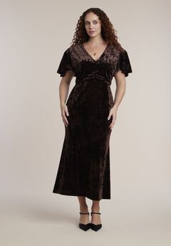 Crushed Velvet Strong Shoulder Maxi Dress