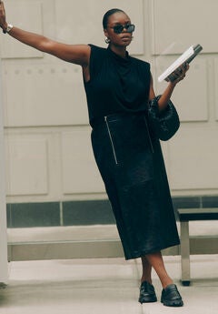 Faux Patent Leather Skirt With Zipper Detail