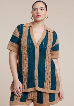 Oversized Crochet Button Up Top